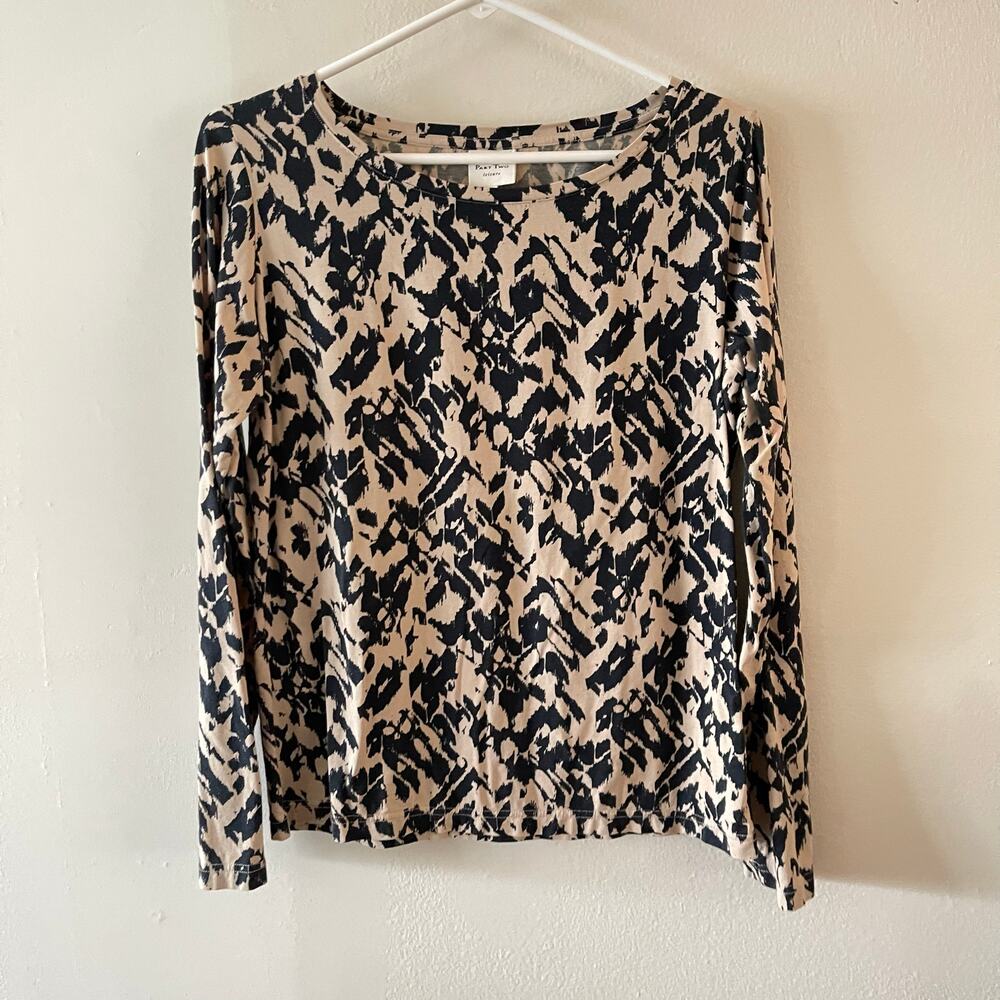 Part Two Leisure Womens Large Lynette Tee Tan Black Abstract Print Long Sleeve